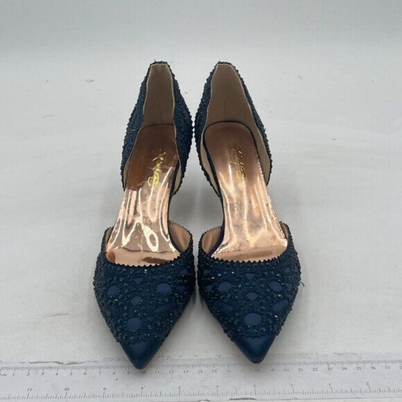 XYD Women's Pumps, Elegant Pointed Toe, D'Orsay Kitten Low Heels, Rhinestone - Picture 3 of 7